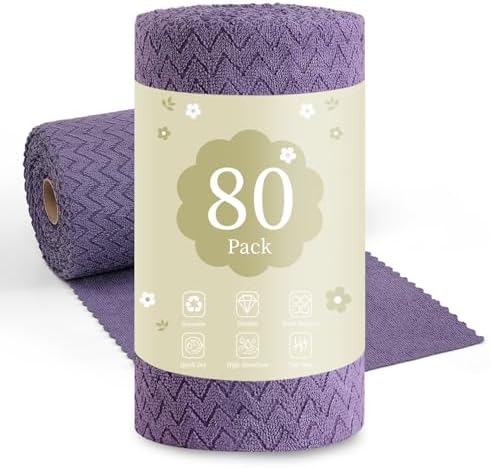 80 Pack Microfiber Cleaning Cloth Roll Reusable Paper Towels 12"x12" Tear Away by Tigona