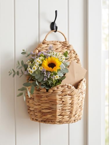 Door Basket Scalloped Hanging Storage Basket, Water Hyacinth Woven Wall Baskets - Image 4