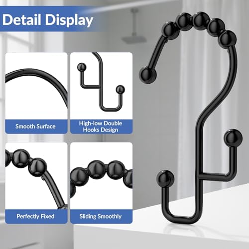Goowin Shower Curtain Hooks, Metal Shower Curtain Rings Hooks, Smooth Gliding - Image 3