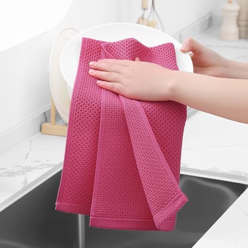 Homaxy 100% Cotton Waffle Weave Kitchen Dish Towels 4-Pack, Hot Pink - Image 4
