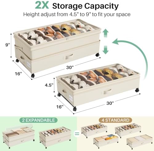 Kitstorack 4 Pack Height-adjustable Under Bed Storage - Image 3