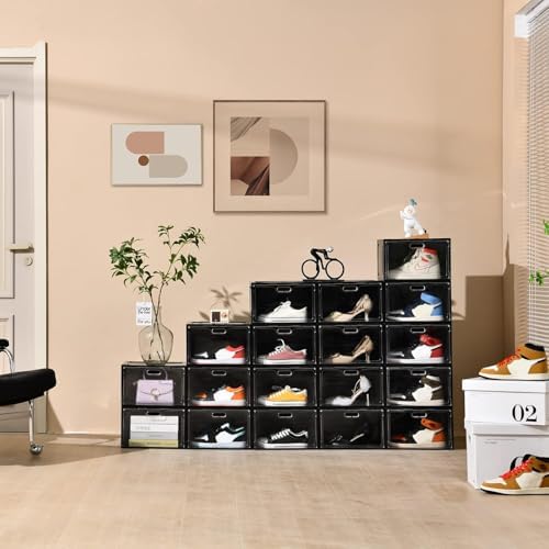 8 Pack Drop Side Shoe Boxes, Large Stackable Shoe Storage, Thick Plastic - Image 6