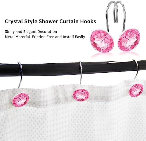 Pink Diamond Crystal Bling Shower Curtain Hooks Rings - Image 3