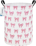 Round Large Pink Bow Print Waterproof Laundry Hamper by ONOEV