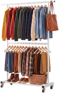 Sywhitta Double Rod Metal Clothing Garment Rack on Wheels by haseverythingyouneed