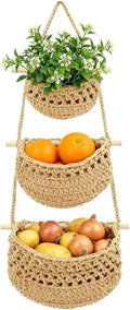3 Tier Cotton Woven Wall Hanging Fruit Basket, 35.4 Inch by MaagorVita