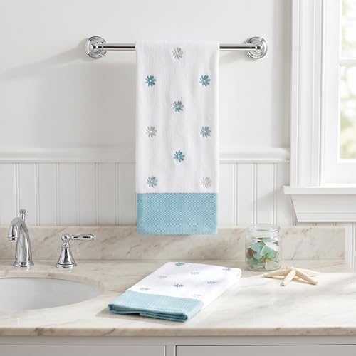 Ritz 2-Piece Cotton Velour Hand Towel Set, Embroidered Allover Daisies - Image 4