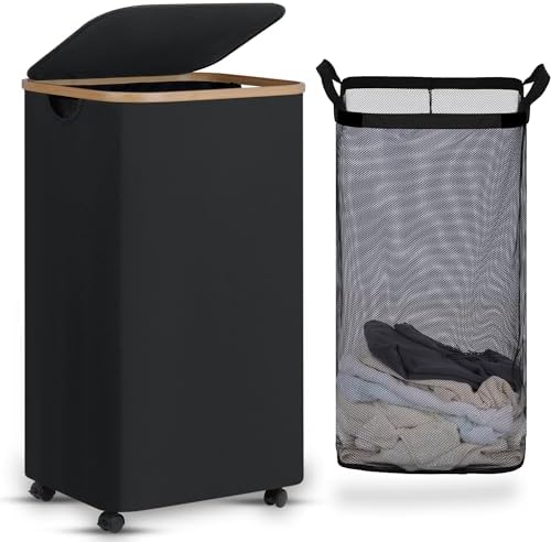 efluky Laundry Basket with Wheels, Tall Rolling Laundry Hamper with Lid and by efluky