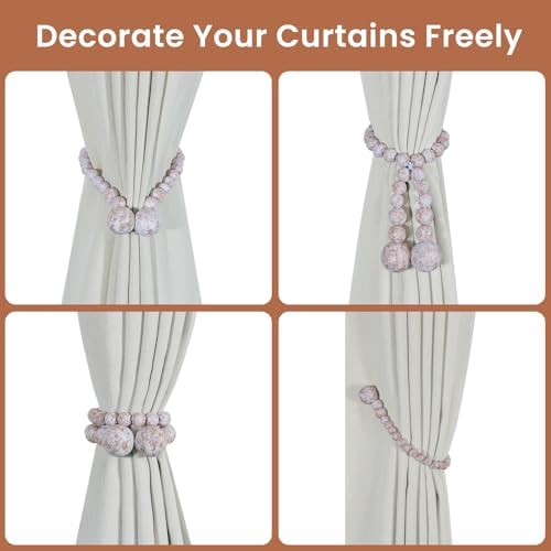 KLOGTSIND Magnetic Curtain Tiebacks, 4 Pack Wood Bead Curtain Holdbacks - Image 4