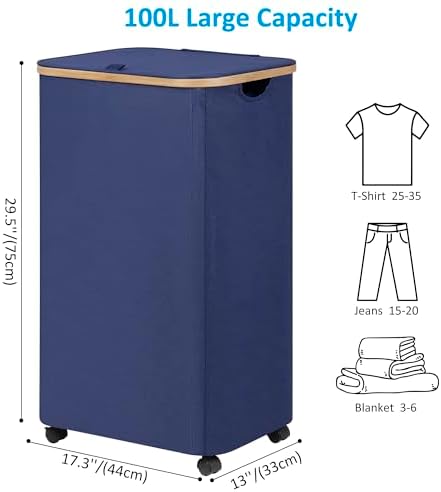 efluky Laundry Basket with Wheels, Tall Rolling Laundry Hamper with Lid and - Image 6