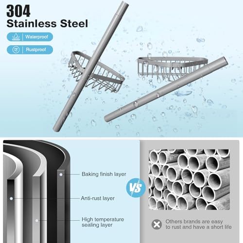 Corner Shower Caddy Tension Pole: Stainless Steel Rustproof 4-Tier Shower - Image 5