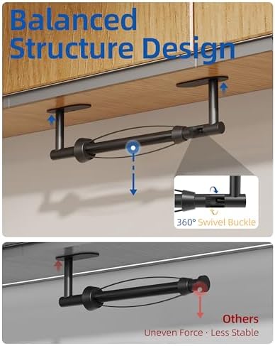 RUACQ Paper Towel Holder Under Cabinet, One Hand Tearing, Matte Black - Image 3