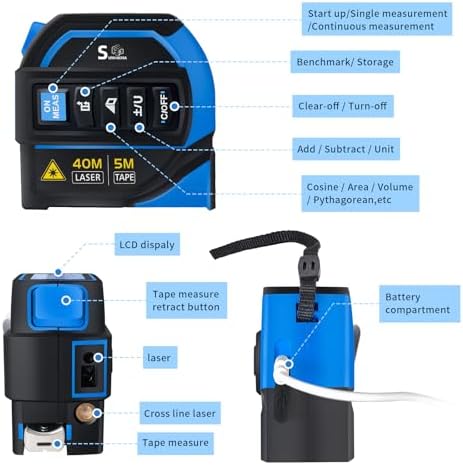 4-in-1 Laser Tape Measure with Laser Level Crosshairs |130ft/40m Laser - Image 2