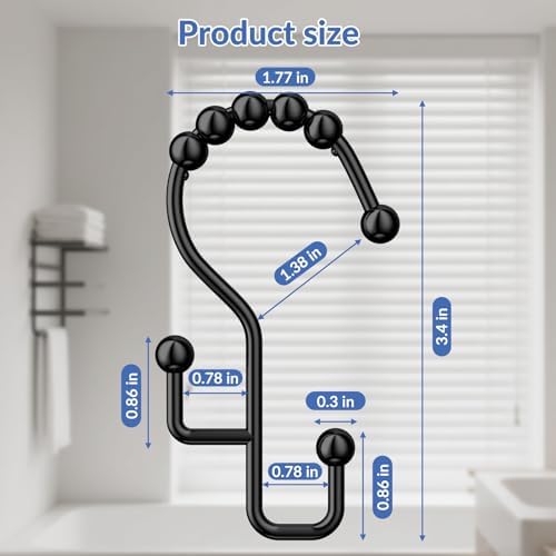 Goowin Shower Curtain Hooks, Metal Shower Curtain Rings Hooks, Smooth Gliding - Image 7
