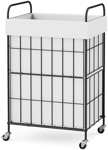 90L Laundry Hamper with Wheels, Laundry Basket with Handle and Liner Bag by Heeytilly