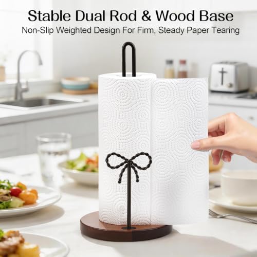 Wooden Paper Towel Holder Countertop, Hand‑Twisted Iron Bow Decor - Image 6