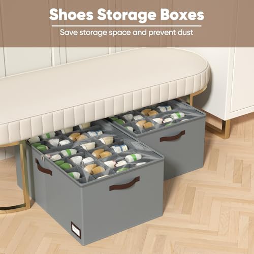 OIAHOMY 2 Pack Shoe Organizer for Closet, Large Foldable Shoe Storage Bins - Image 2