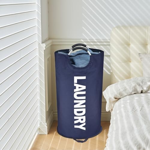 Maxsilan 90L Large Laundry Basket Bag, Collapsible Tall Hamper, Dark Blue - Image 7