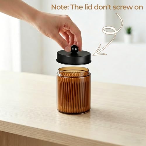 Amolliar Glass Apothecary Jar Qtip Holder w/Metal Lids, Amber-Black - Image 2