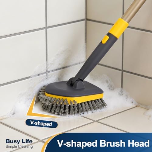 Yocada Tub Tile Scrubber Brush 2 in 1 Cleaning Brush 58.2" Telescopic Pole - Image 2
