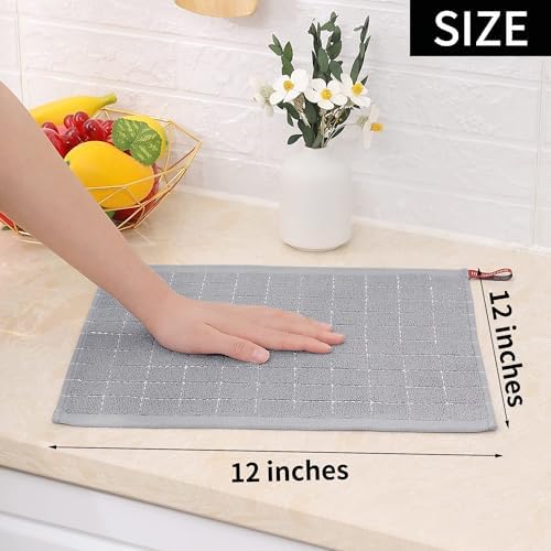 Homaxy 100% Cotton Terry Kitchen Dish Cloths, 12 Pack, Light Grey - Image 5