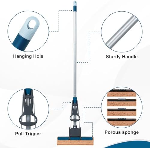 Sponge Mop for Floor Cleaning, Easy Self-Squeeze for Hardwood Tile Concrete - Image 3