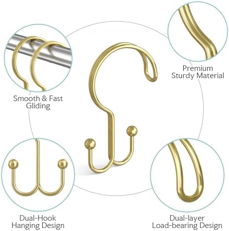 Bathway Gold Shower Curtain Hooks Ring, Rust Proof Metal Shower Hooks - Image 2