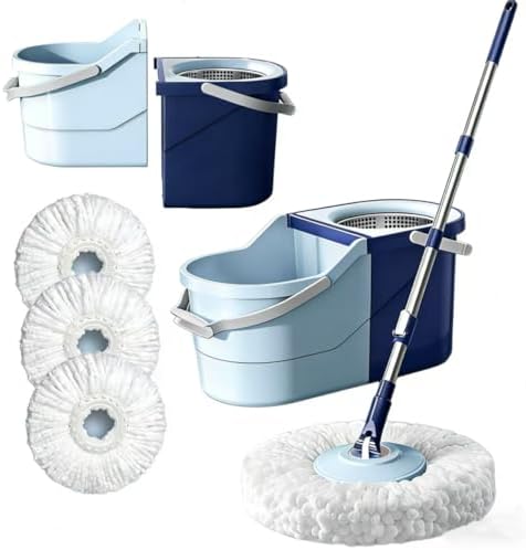 Spin Mop & Bucket System with 4 Washable Microfiber Mop Pads by Unknown