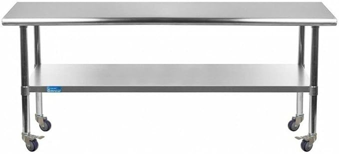 AmGood 72" Long x 36" Deep Stainless Steel Table with Casters