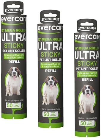 Evercare 10-Inch Mega All-Purpose Pet Hair Lint Roller Refill, 50 Sheets – by Evercare