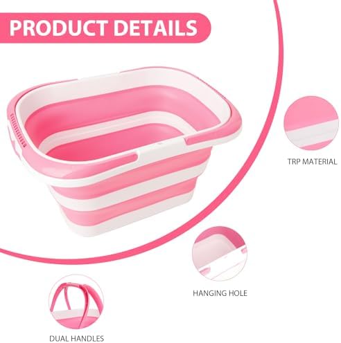 Collapsible Mop Bucket 4.2 Gallon-Pink White - Image 4