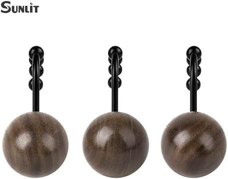 Sunlit Boho Wood Beads Decorative Shower Curtain Hooks, Shower Curtain Rings - Image 2