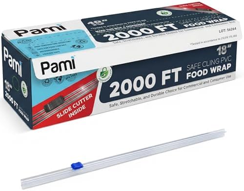 PAMI 18 in x 2000 ft PVC Cling Wrap, Heavy Duty, Slide Cutter, Food Safe by PAMI