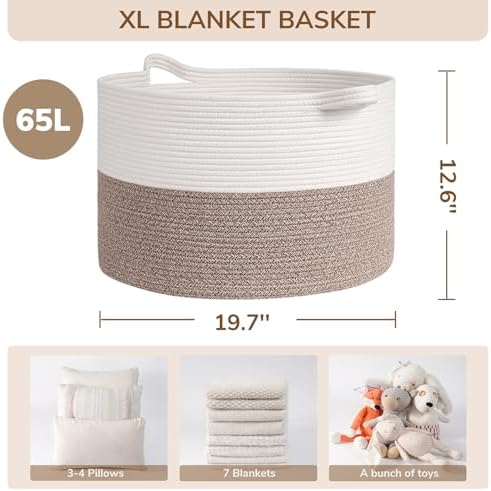 INDRESSME Large Woven Rope Blanket Basket Living Room Brown - Image 2