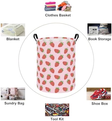 Round Strawberry Laundry Hamper, Storage Basket - Image 3