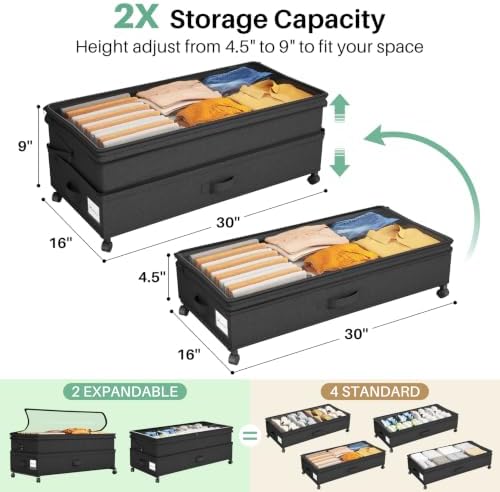 Kitstorack 2Pack Height-adjustable Under Bed Storage - Image 3