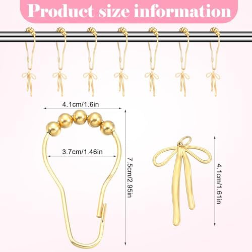Maxdot 12 Pcs Gold Bow Knot Shower Curtain Hooks, Rustproof Metal Rings - Image 2