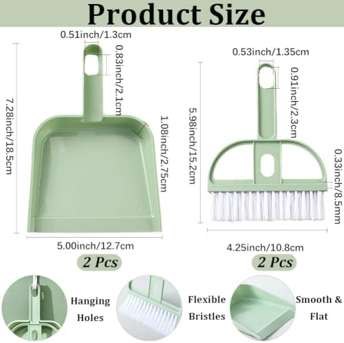 CREATCABIN Small Broom and Dustpan Set Green Mini Dust Pan and Brush - Image 2