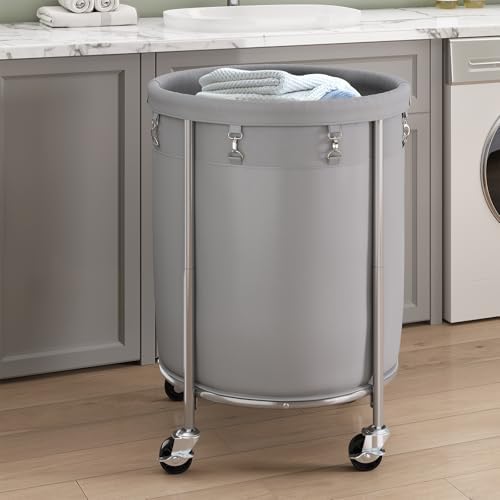 ELYKEN Laundry Basket with Wheels, Round Rolling Laundry Hamper - Image 7