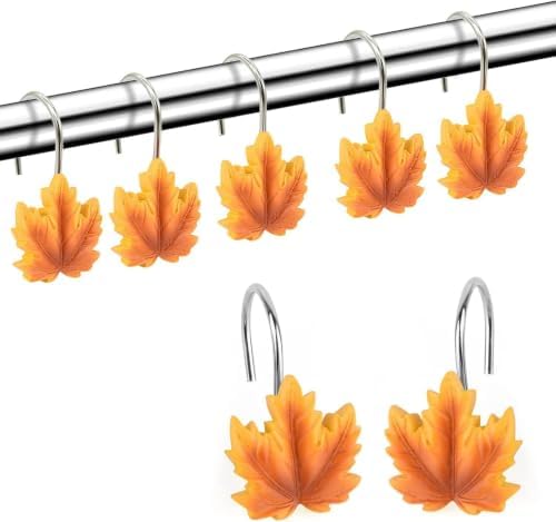 Maple Leaf Shower Curtain Hooks, 12 Anti Rust Decorative Shower Curtain Ring by FINROS