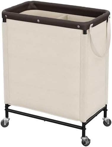 StorageWorks 2 Section Laundry Hamper, 100L Beige Sorter Cart by StorageWorks