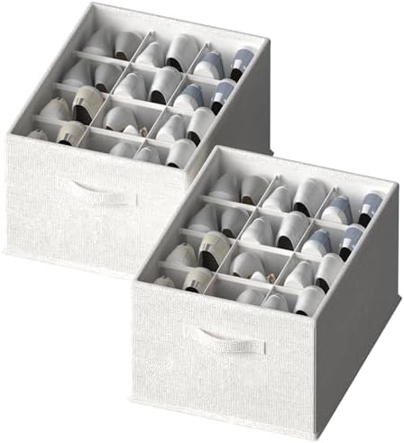 FHSQX 2 Pack Shoe Organizer for Closet, Foldable Shoe Organizer, Fits up to 24 by FHSQX