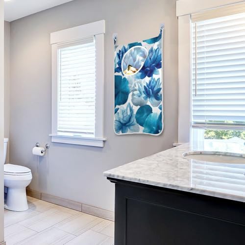Ink Blue Lotus Flower Hanging Laundry Hamper Door Hampers Bag Basket - Image 7