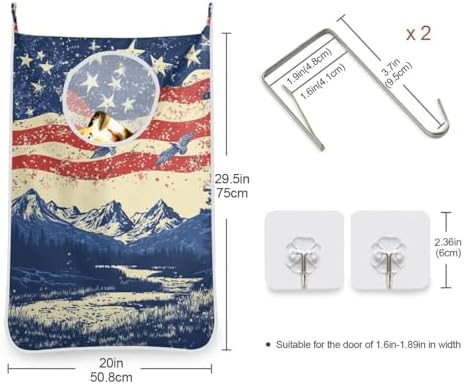 July 4th Flags Mountains Blue Door Hanging Laundry Hamper Bag - Image 3