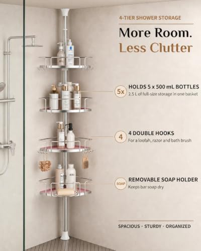 ALLZONE Corner Shower Caddy Tension Pole, 4 Hang-On Basket - Image 5