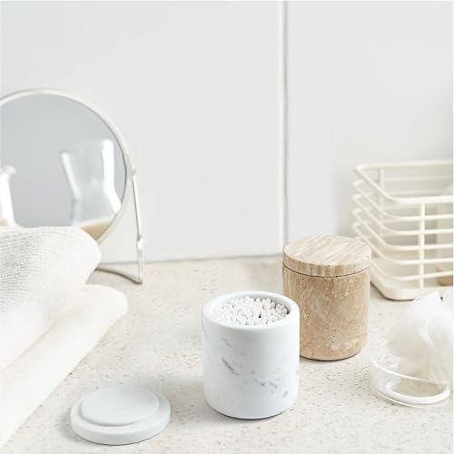 Marble Qtip Holder with Lid Natural Cotton Ball Container - Image 2