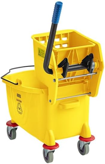 Commercial Mop Bucket with Side Press Wringer, 26 Qt Capacity, Yellow, 4 Casters