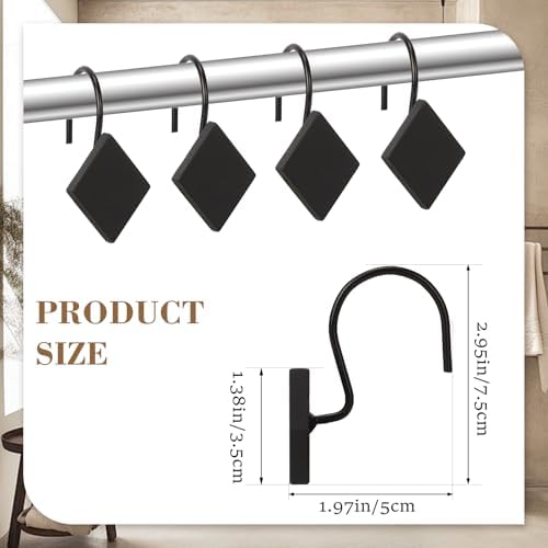 12 Pack Matte Black Rhombus Resin Shower Curtain Hooks - Image 3