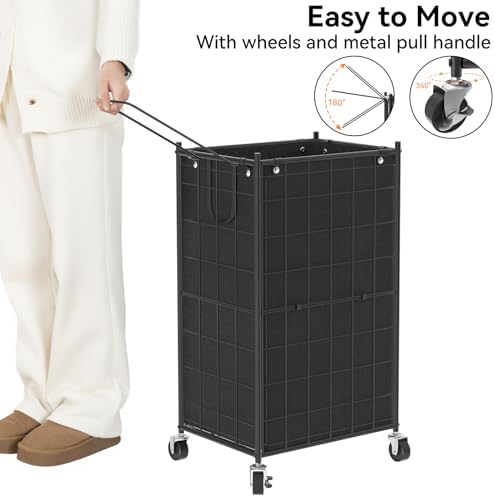 WOWLIVE Rolling Laundry Basket, Metal Wire Frame Laundry Hamper - Image 5