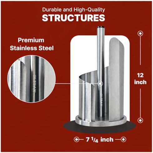 Stainless Steel Paper Towel Holder Countertop, Modern Covered Design, Weighted - Image 3